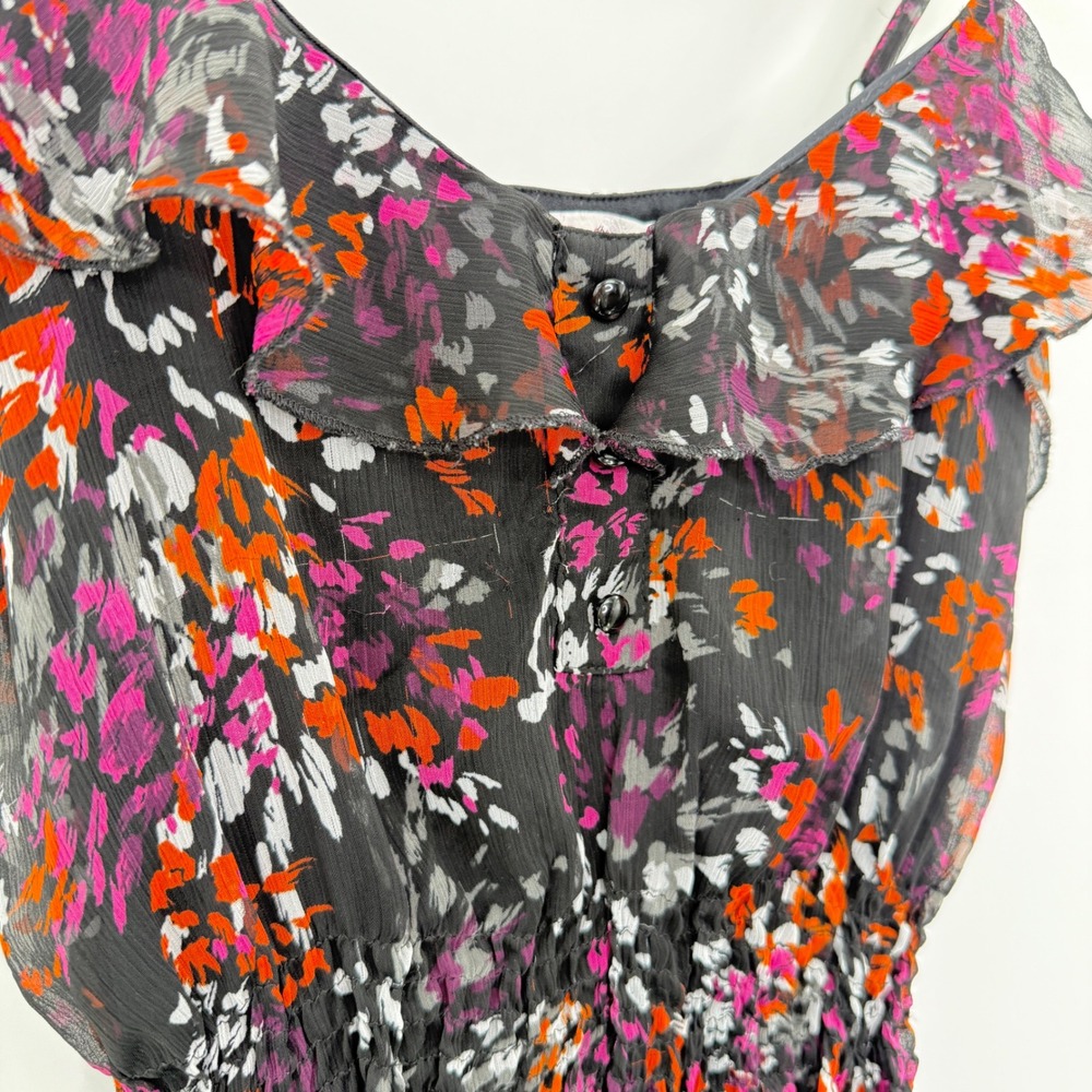 Candies Floral Cami Top Ruffle‎ Trim Sheer Overlay Blouse Summer Small FLAWS - Picture 5 of 10